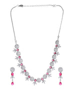 VOJ Silver Plated Pink Stone Circular AD Jewellery Set