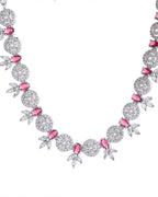 VOJ Silver Plated Pink Stone Circular AD Jewellery Set