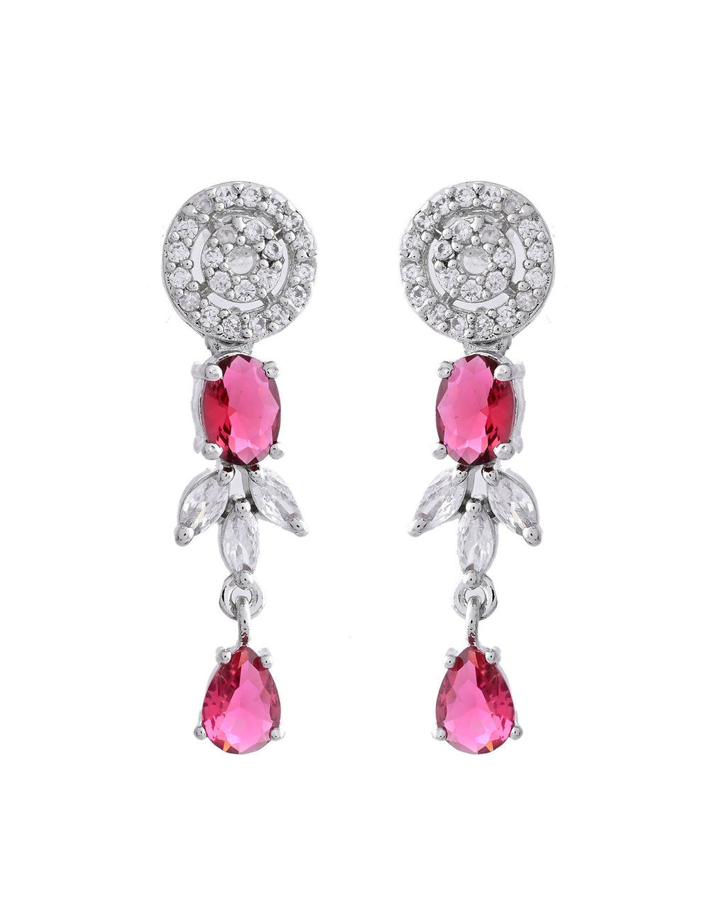 VOJ Silver Plated Pink Stone Circular AD Jewellery Set