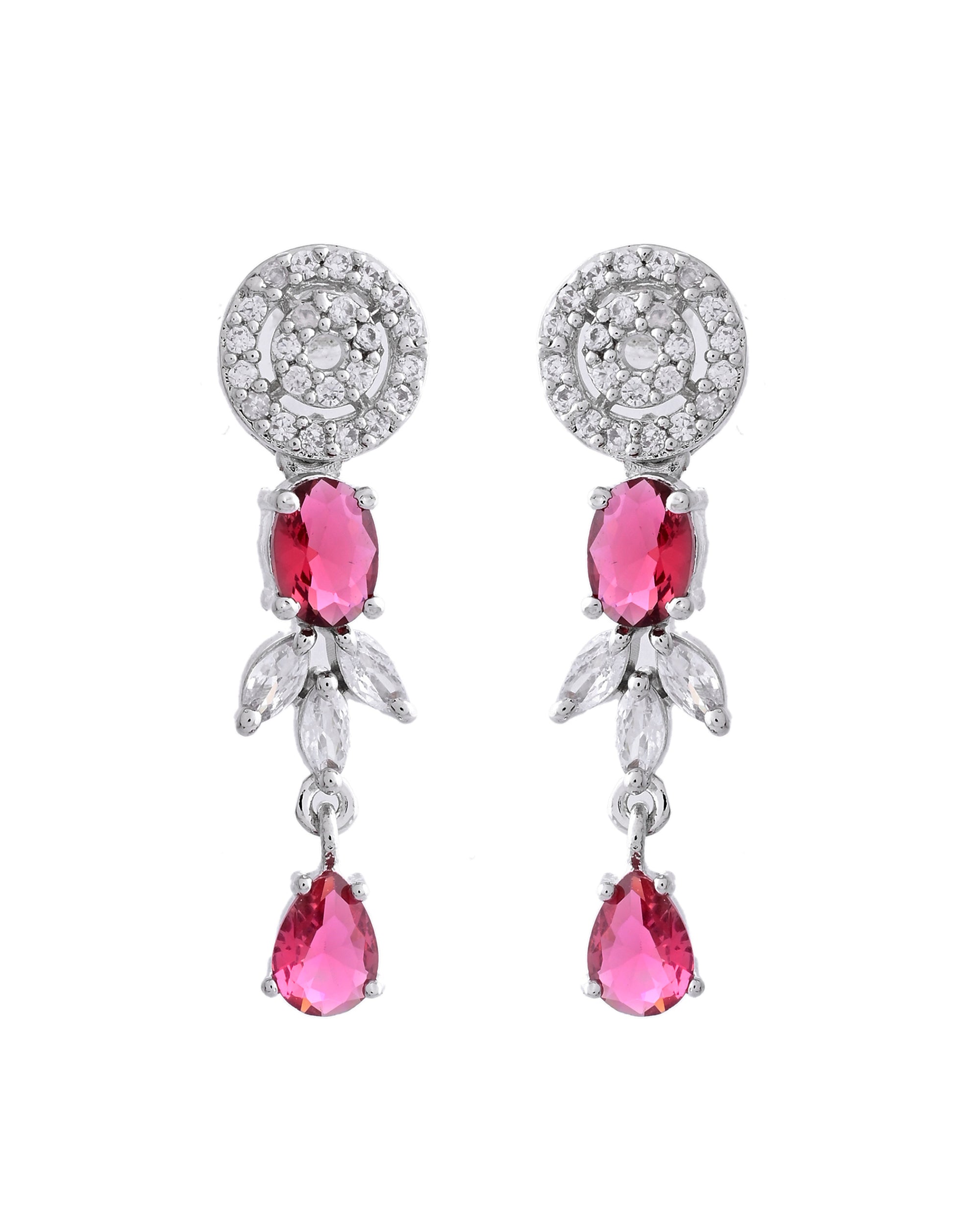 VOJ Silver Plated Pink Stone Circular AD Jewellery Set
