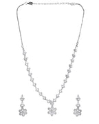 VOJ Silver Plated Floral AD Jewellery Set