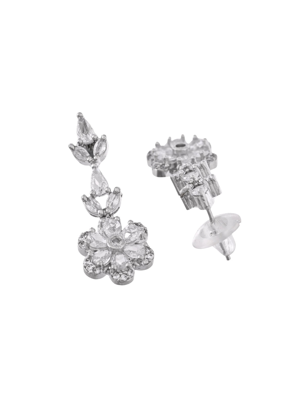 VOJ Silver Plated Floral AD Jewellery Set