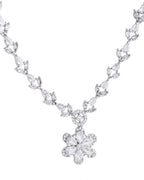 VOJ Silver Plated Floral AD Jewellery Set