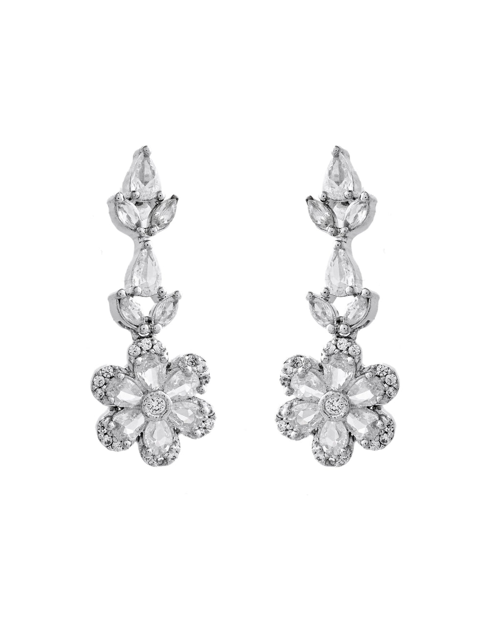 VOJ Silver Plated Floral AD Jewellery Set