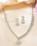 VOJ Silver Plated Floral AD Jewellery Set