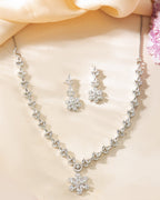 VOJ Silver Plated Floral AD Jewellery Set