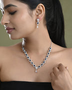 VOJ Silver Plated Dark Stone Tear Drop Shaped AD Jewellery Set