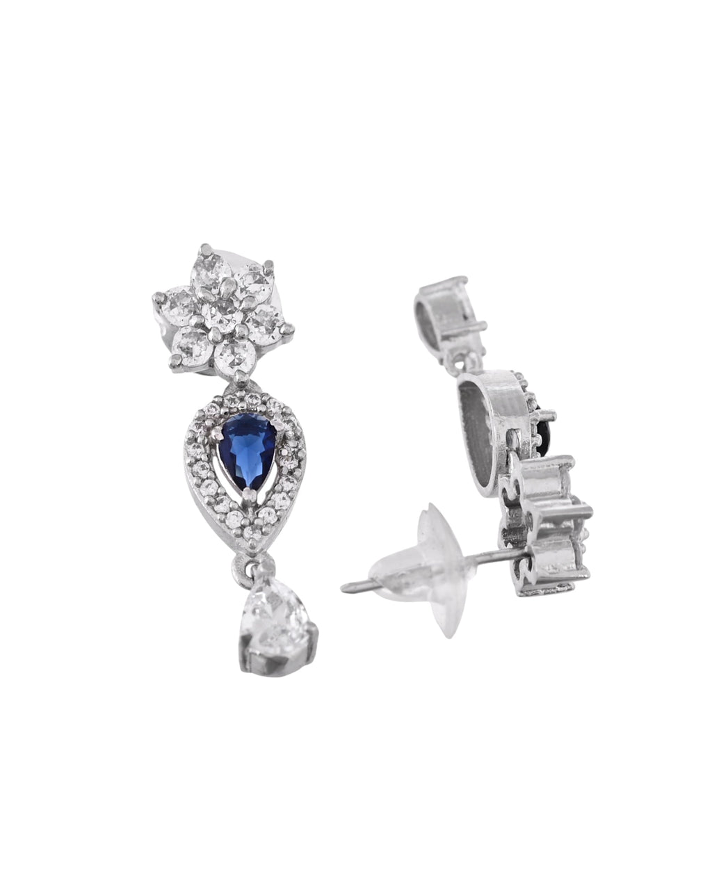 VOJ Silver Plated Dark Stone Tear Drop Shaped AD Jewellery Set