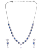 VOJ Silver Plated Dark Stone Tear Drop Shaped AD Jewellery Set