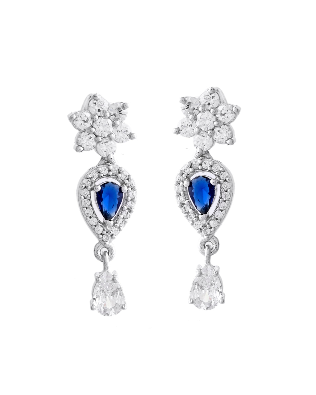 VOJ Silver Plated Dark Stone Tear Drop Shaped AD Jewellery Set