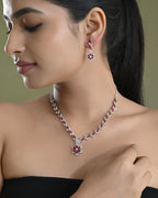 VOJ Silver Plated Marron Stone Floral AD Jewellery Set