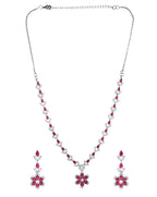 VOJ Silver Plated Marron Stone Floral AD Jewellery Set