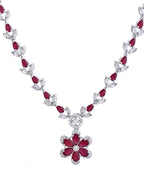 VOJ Silver Plated Marron Stone Floral AD Jewellery Set