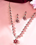 VOJ Silver Plated Marron Stone Floral AD Jewellery Set