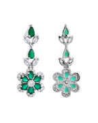VOJ Silver Plated Green Stone Floral AD Jewellery Set