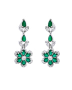 VOJ Silver Plated Green Stone Floral AD Jewellery Set