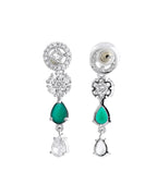 VOJ Silver Plated Green Stone Cricular AD Jewellery Set
