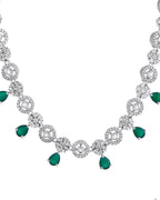 VOJ Silver Plated Green Stone Cricular AD Jewellery Set