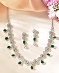 VOJ Silver Plated Green Stone Cricular AD Jewellery Set
