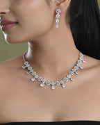 VOJ Silver Plated Floral And Cricular AD Jewellery Set