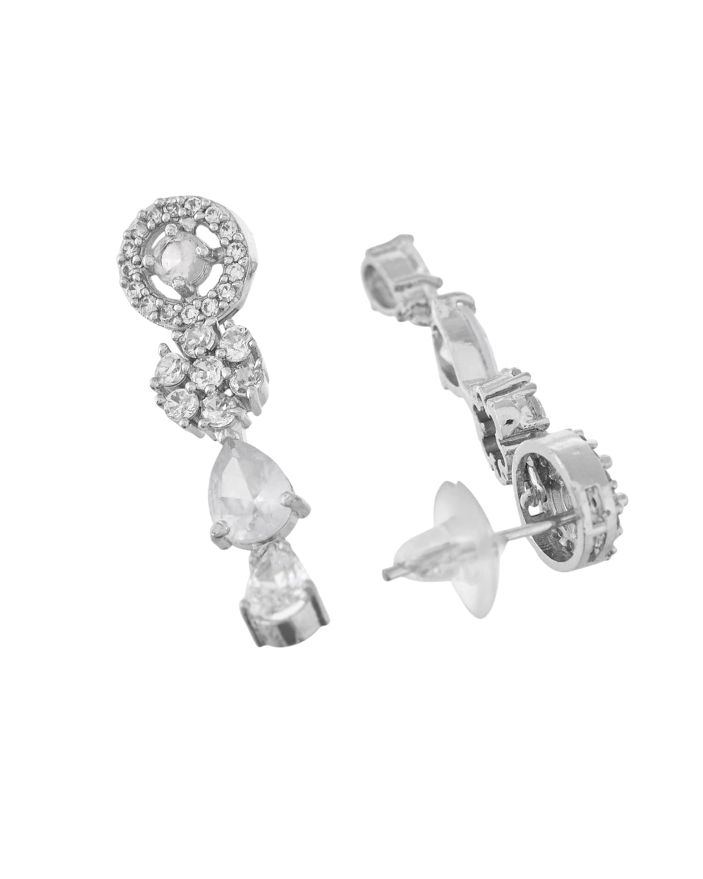 VOJ Silver Plated Floral And Cricular AD Jewellery Set