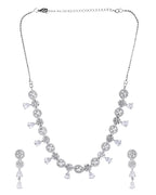 VOJ Silver Plated Floral And Cricular AD Jewellery Set
