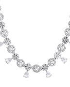 VOJ Silver Plated Floral And Cricular AD Jewellery Set