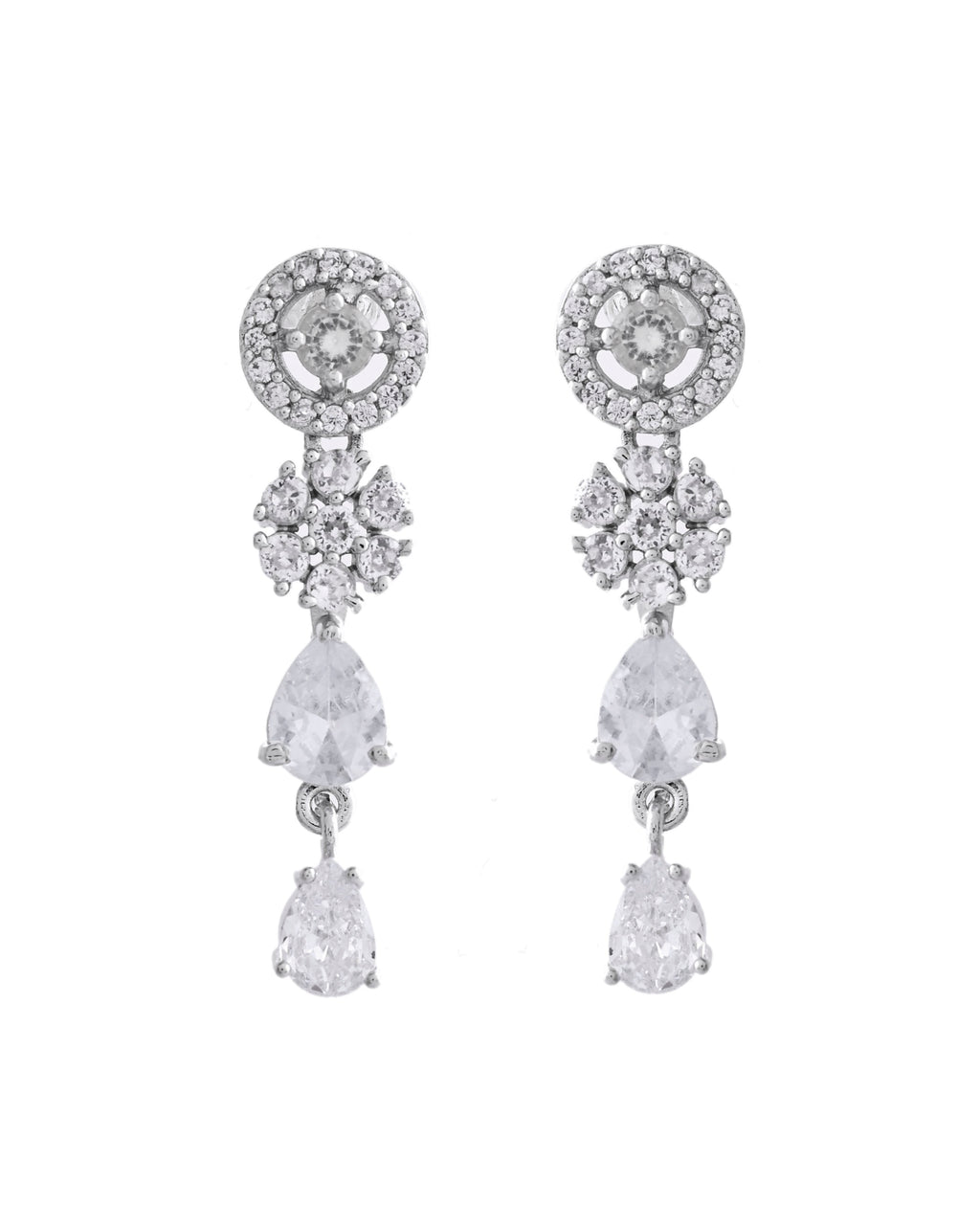 VOJ Silver Plated Floral And Cricular AD Jewellery Set