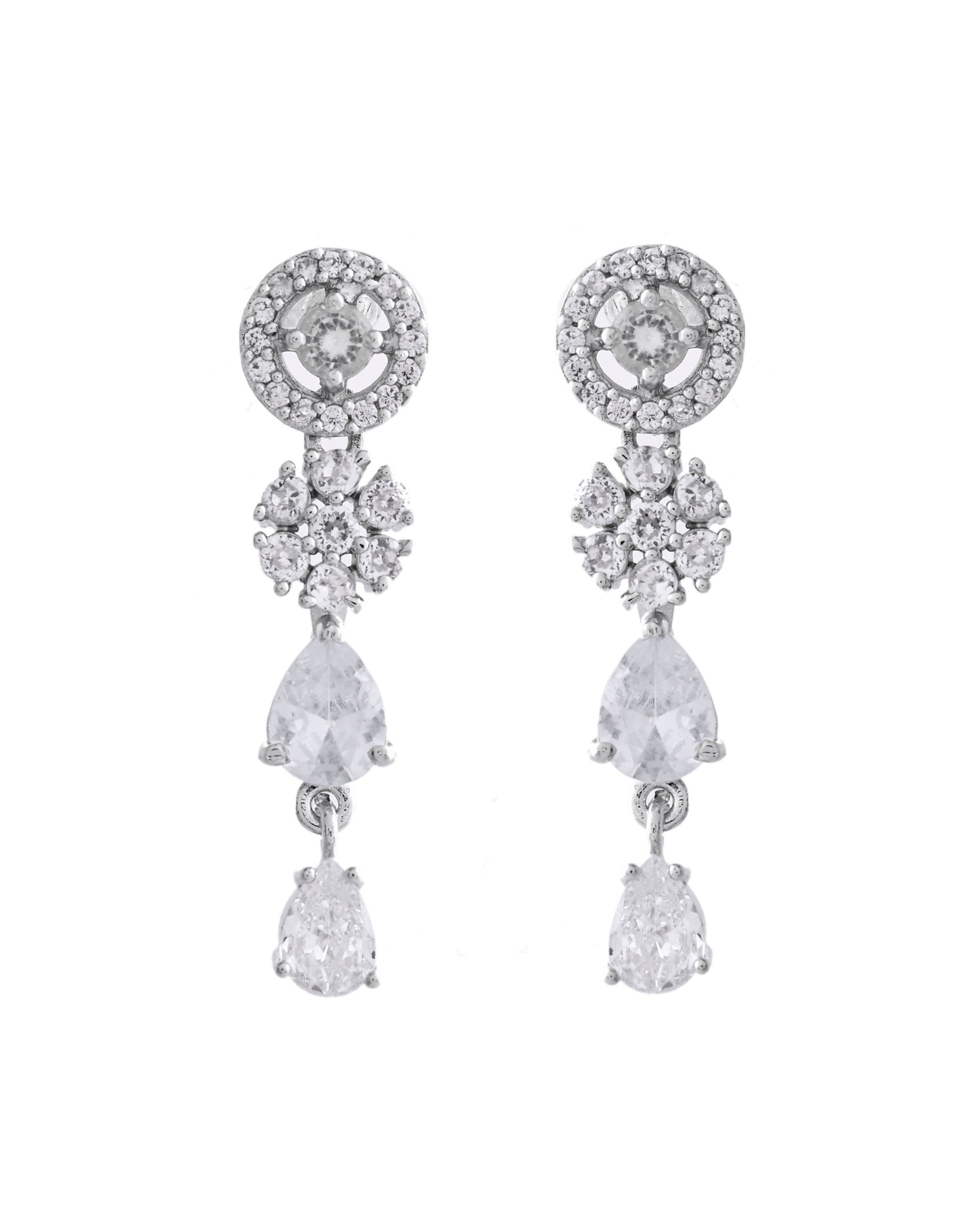 VOJ Silver Plated Floral And Cricular AD Jewellery Set