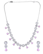 VOJ Silver Plated Baby Pink Stone Floral And Cricular AD Jewellery Set
