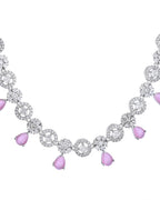 VOJ Silver Plated Baby Pink Stone Floral And Cricular AD Jewellery Set