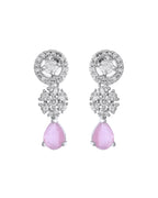VOJ Silver Plated Baby Pink Stone Floral And Cricular AD Jewellery Set