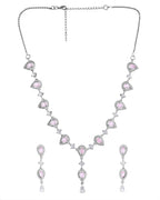VOJ Silver Plated Baby Pink Stone Tear Drop Shaped AD Jewellery Set