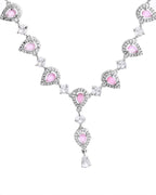 VOJ Silver Plated Baby Pink Stone Tear Drop Shaped AD Jewellery Set