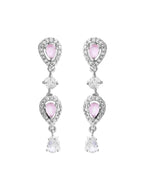 VOJ Silver Plated Baby Pink Stone Tear Drop Shaped AD Jewellery Set