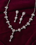 VOJ Silver Plated Baby Pink Stone Tear Drop Shaped AD Jewellery Set