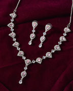 VOJ Silver Plated Baby Pink Stone Tear Drop Shaped AD Jewellery Set