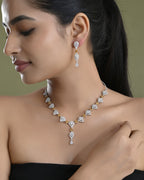 VOJ Silver Plated Yellow Stone Tear Drop Shaped AD Jewellery Set