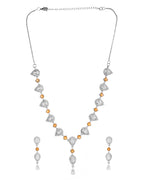 VOJ Silver Plated Yellow Stone Tear Drop Shaped AD Jewellery Set