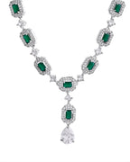VOJ Silver Plated Green Stone Geometrical Shaped AD Jewellery Set
