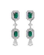 VOJ Silver Plated Green Stone Geometrical Shaped AD Jewellery Set