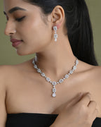 VOJ Silver Plated Geometrical Shaped AD Jewellery Set