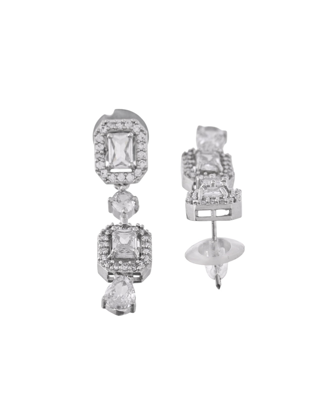 VOJ Silver Plated Geometrical Shaped AD Jewellery Set