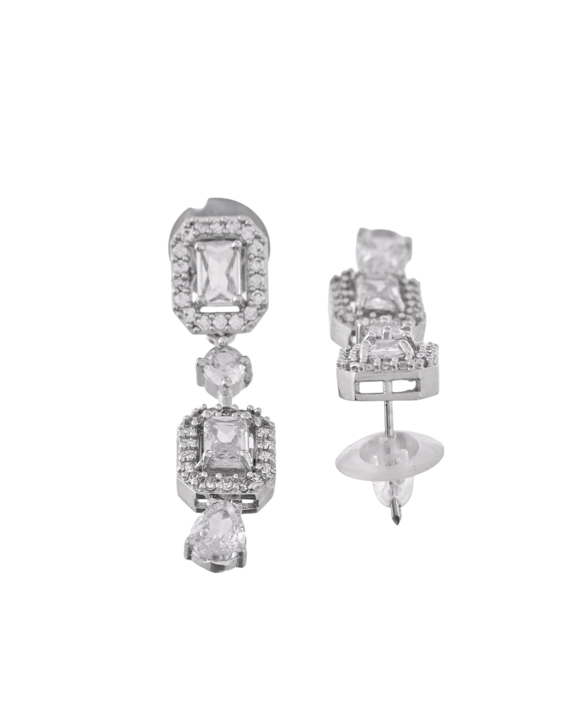 VOJ Silver Plated Geometrical Shaped AD Jewellery Set
