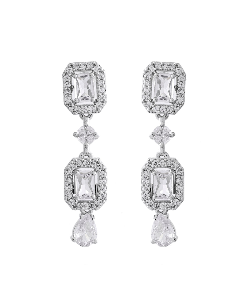 VOJ Silver Plated Geometrical Shaped AD Jewellery Set