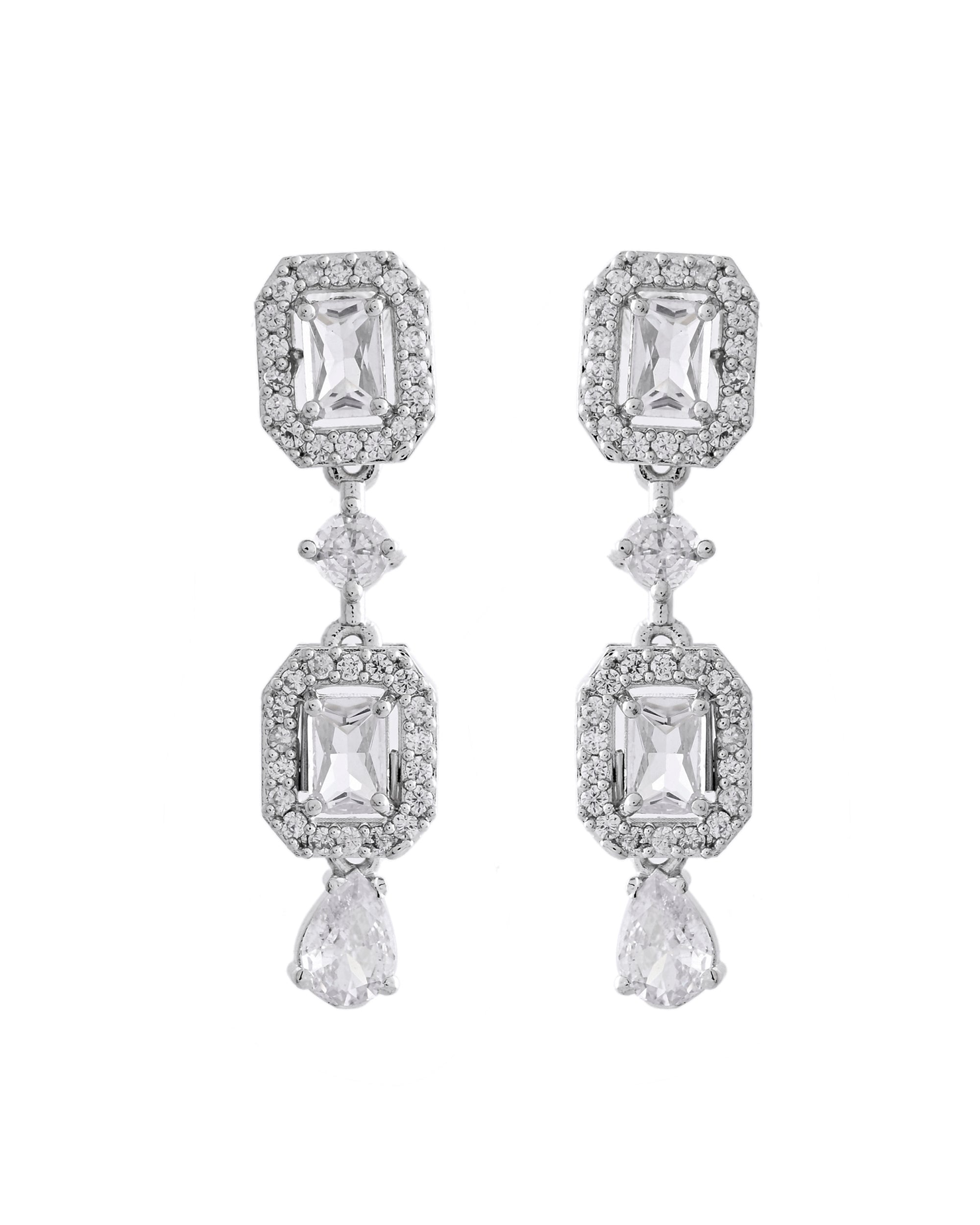 VOJ Silver Plated Geometrical Shaped AD Jewellery Set