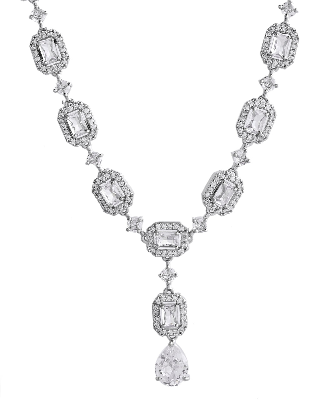 VOJ Silver Plated Geometrical Shaped AD Jewellery Set