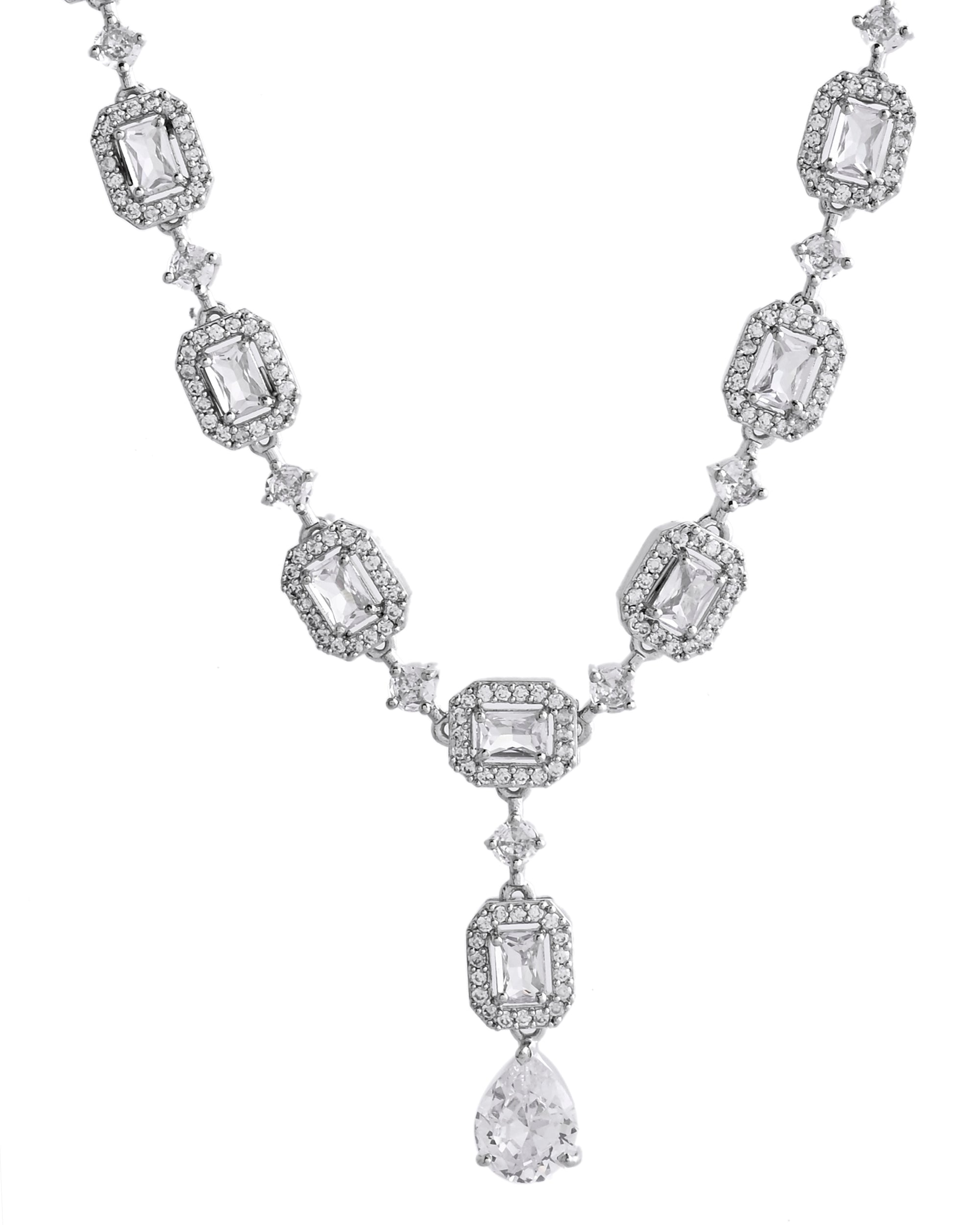 VOJ Silver Plated Geometrical Shaped AD Jewellery Set