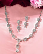 VOJ Silver Plated Geometrical Shaped AD Jewellery Set