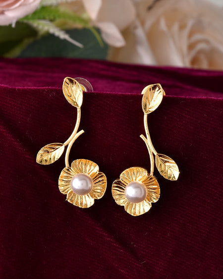 VOJ Gold Toned Floral Shaped Elegent Earrings